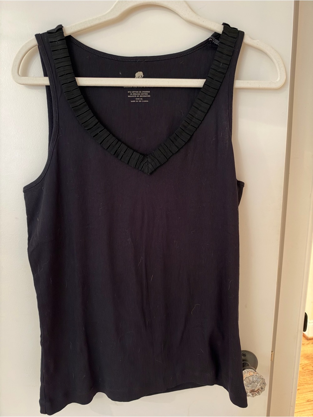 Banana Republic Black V-Neck Tank with Pleated Grosgrain ribbon Trim